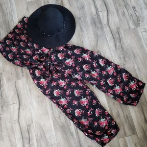 Tube black and red rose printed romper jumper.